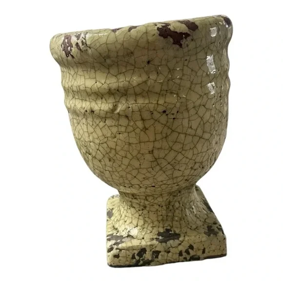 Roy and Gil Cream Ceramic Rustic Planter Goblet - Picture 1 of 4